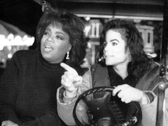 Oprah Winfrey and Michael Jackson at his ranch outside Los Olivos in 1993. Picture: AP