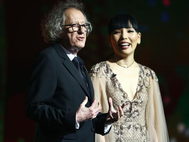 Geoffrey Rush and Dami Im during the 6th AACTA Awards. Picture: Mark Metcalfe/Getty