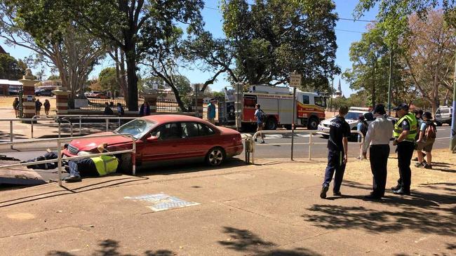 No one was injured in a single vehicle crash at Maryborough High School in Kent St earlier today. Picture: Boni Holmes