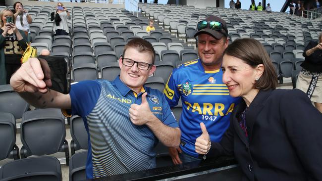 Premier Gladys Berejiklian with fans on Sunday at the new stadium. Picture: David Swift