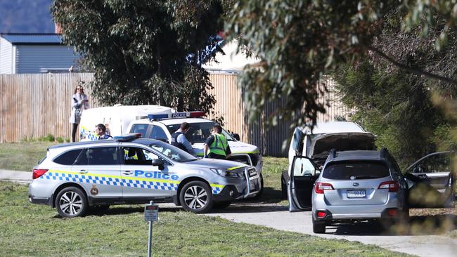 Three Tasmania Police cars and the vehicle the prisoner was driver were involved in an accident. A prisoner escaped from Risdon Prison and was taken into custody at Bridgewater. Picture: Nikki Davis-Jones