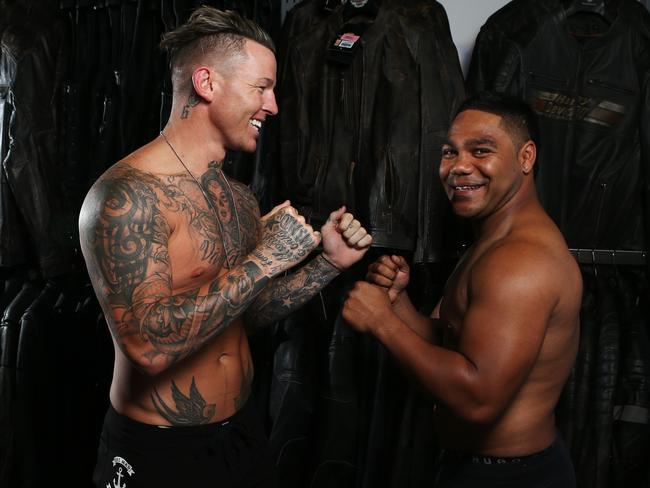 Todd Carney and Chris Sandow weigh-in for Friday night’s charity fight.