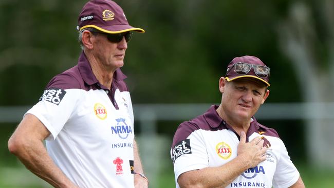 Wayne Bennett and Kevin Walters at Brisbane Broncos training in 2015.