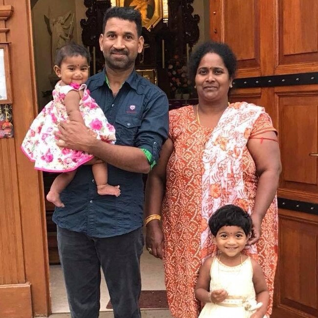 Nadesalingam and Priya with their Australian-born children Kopika, 4, and Tharunicaa, 2. Picture: AAP