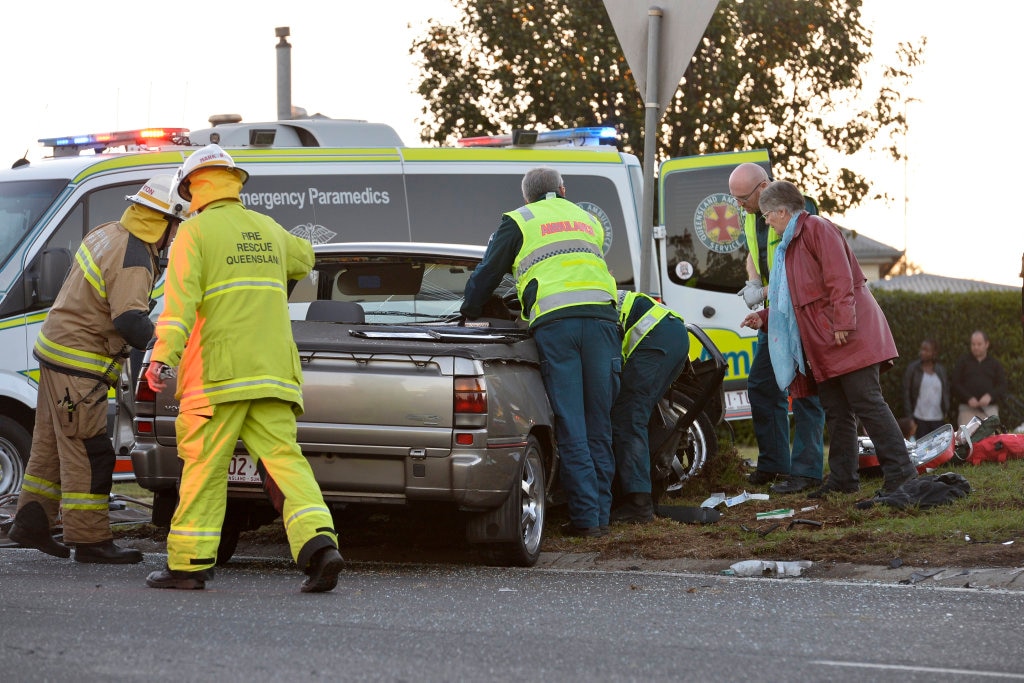 A three-vehicle crash on the top of the Toowoomba Range, Sunday, May 13, 2018. Picture: Kevin Farmer