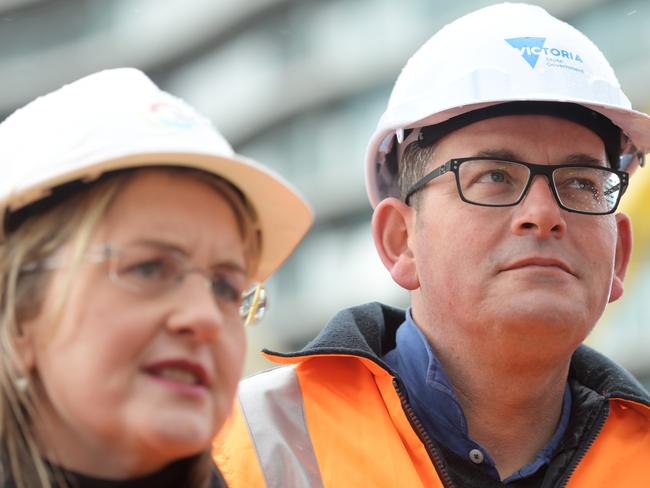Public Transport Minister Jacinta Allan and Victorian Premier Daniel Andrews at the Albert Road Reserve Metro Tunnel site. Picture: AAP/Tracey Nearmy