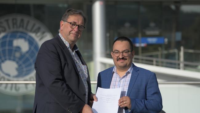 Dr Jeff Ayton, AAP Chief Medical Officer (left) and Dr. Emmanuel Urquieta, TRISH’s Chief Medical Officer, are leading the collaborative work in Antarctica. Picture: © Simon Payne/Australian Antarctic Division