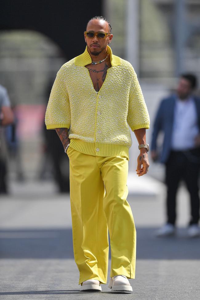 Lewis Hamilton wears Zegna at the Azerbaijan GP.
