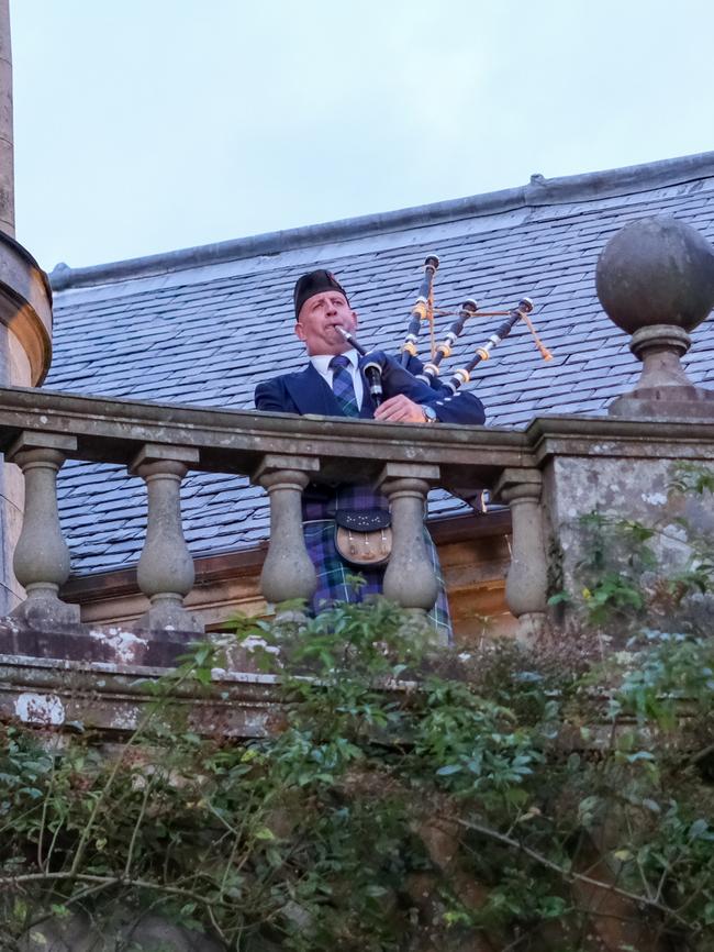 A piper welcomes guests to Dumfries House. Picture: Jacquelin Magnay