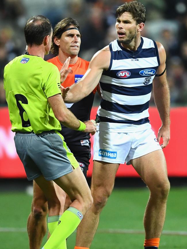 Tom Hawkins copped a week for this. Pic: Getty Images