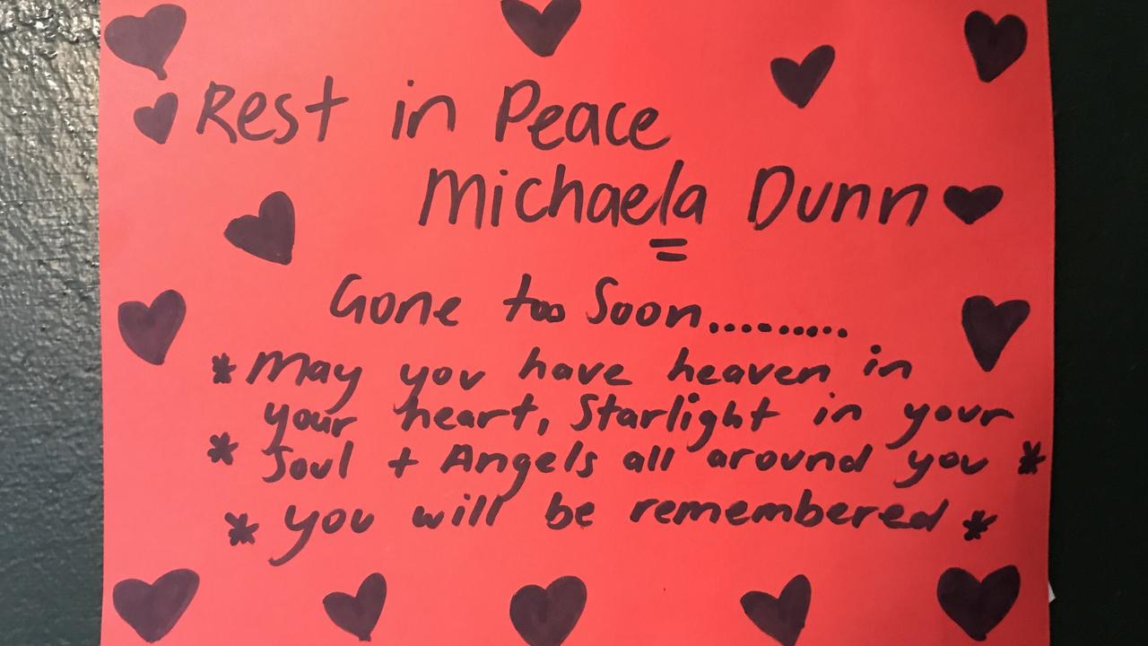 Handwritten notes left at the scene of Michaela Dunn’s alleged murder on Clarence Street, Sydney. .