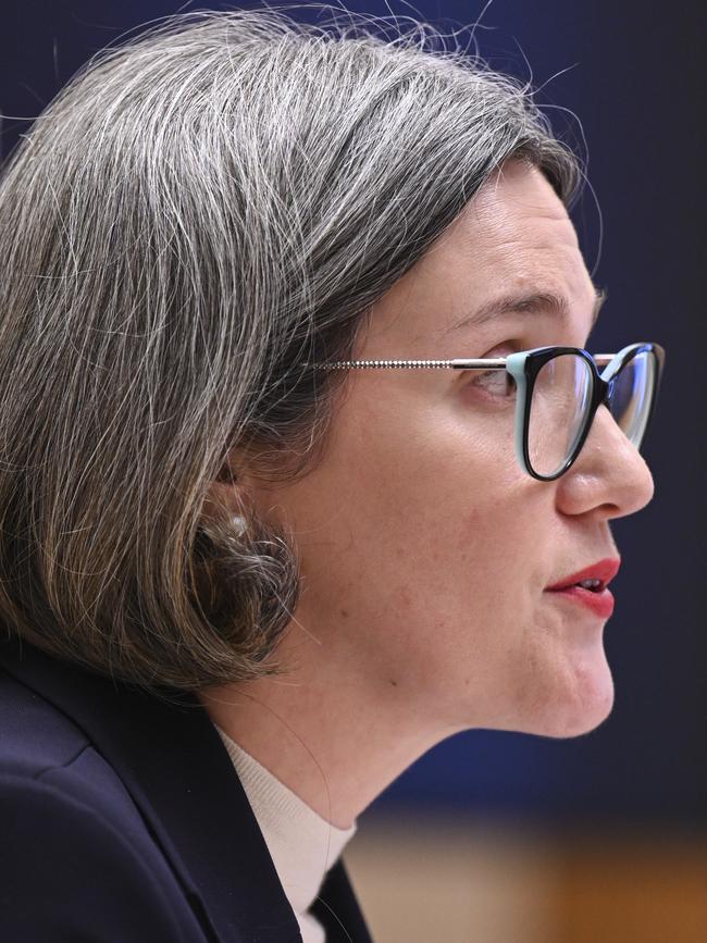 Coles chief executive Leah Weckert appears before the Senate Select Committee on Supermarket Prices at Parliament House in Canberra. Picture: NCA NewsWir /Martin Ollman