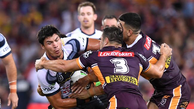 Action from the Queensland Derby in Round 2. It was the last time a Queensland club won a game in the NRL