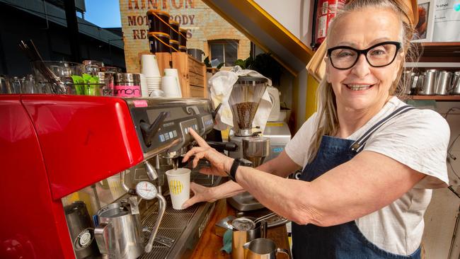 Alison Baker says takeaway coffee sales during the coronavirus have saved her business. Across the board, coffee sales are up 12 per cent on average in Chapel St. Picture: Tony Gough