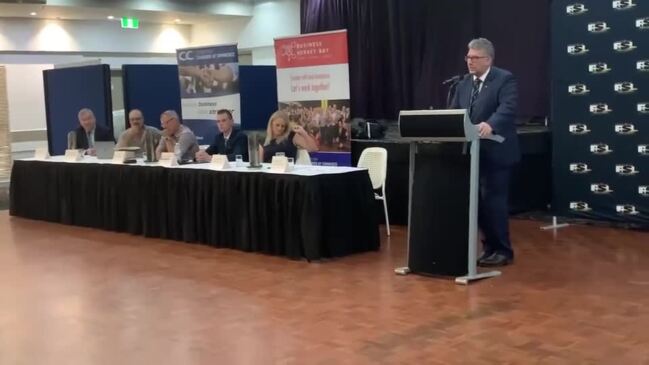 Incumbent Hinkler MP Keith Pitt speaks at the Meet the Candidate event in Hervey Bay.