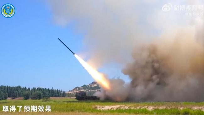 A missile is fired by the PLa during military exercises around Taiwan. Picture: AFP.