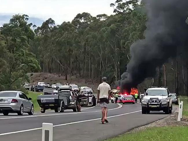 The Boxing Day crash that killed three members of the Falkholt family. Picture: Seven News Sydney