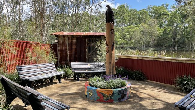 The memorial garden at Dreamworld in honour of those who died on the Thunder River Rapids Ride: Kate Goodchild, Luke Dorsett, Roozi Araghi and Cindy Low.