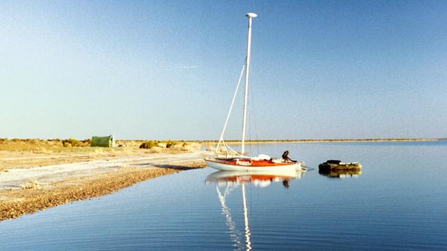 Lake Eyre Yacht Club commodore Bob Backway on the lake at Fossil Bay. Picture: supplied