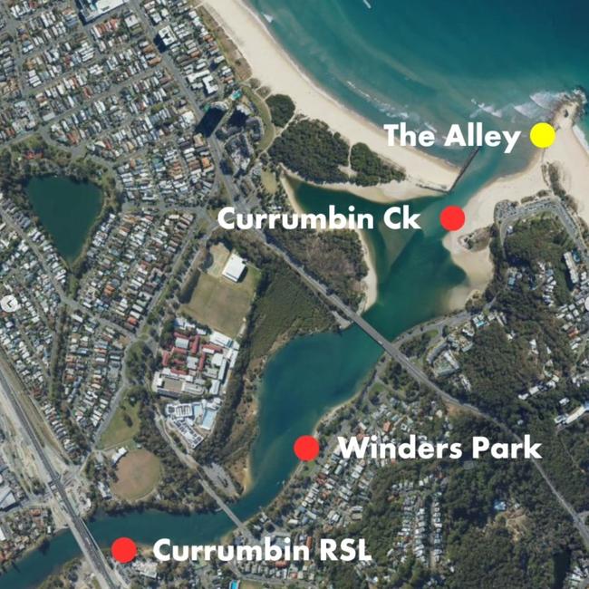 Gold Coast non-for-profit organisation Surfrider Foundation sampled water at four spots including near Currumbin RSL, Winders Park, the mouth of Currumbin Creek and at The Alley. Photo: Instagram