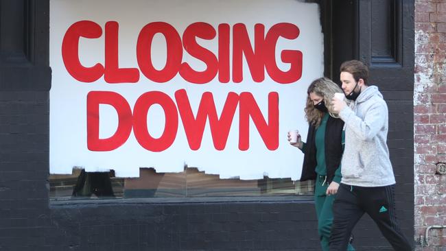 The usually bustling Brunswick street in Fitzroy has many shops that are closed and up for let during a stage four lockdown in Melbourne. Picture: NCA NewsWire / David Crosling