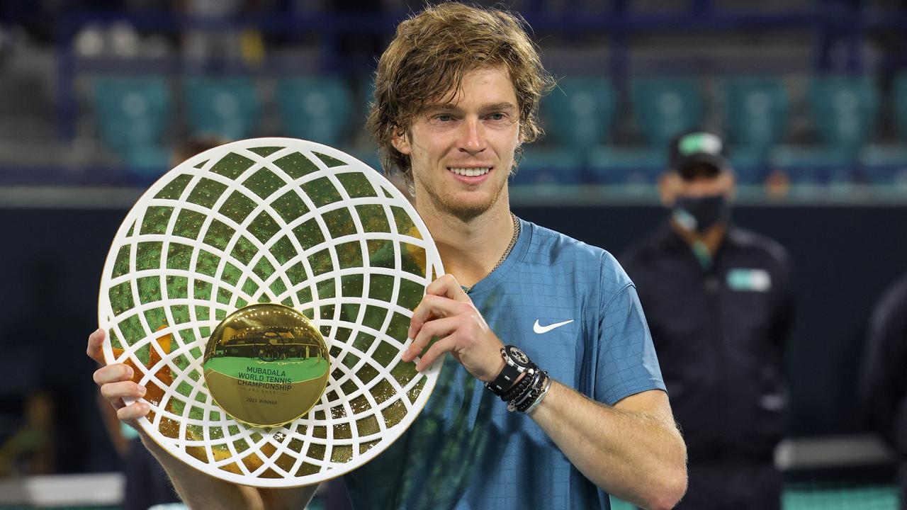 Andrey Rublev tested positive for Covid-19 after winning this month’s Mubadala World Tennis Championship. Picture: AFP