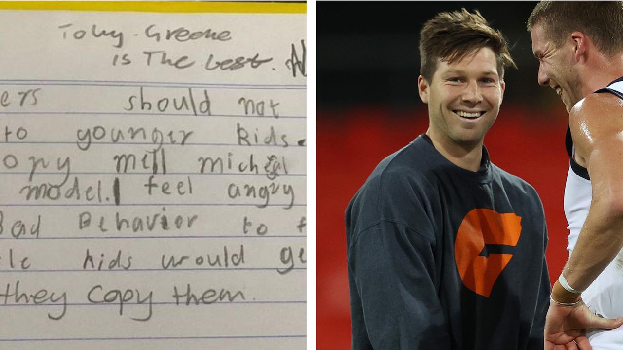 Toby Greene's note has the footy world in stitches.