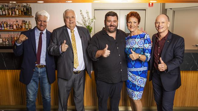 Pauline Hanson, Clive Palmer, Bob Katter and Campbell Newman gathered on the Gold Coast for Australia’s weirdest political ‘debate’. Picture: NIGEL HALLETT