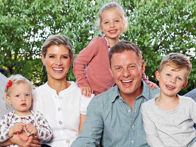 WEEKEND TELEGRAPHS SPECIAL. MUST TALK WITH PIC ED JEFF DARMANIN BEFORE PUBLISHING - Pictured at home in Cammeray today is Ben Fordham and Jodie Speers with their kids Freddie, Pearl and Marigold. Picture: Tim Hunter.