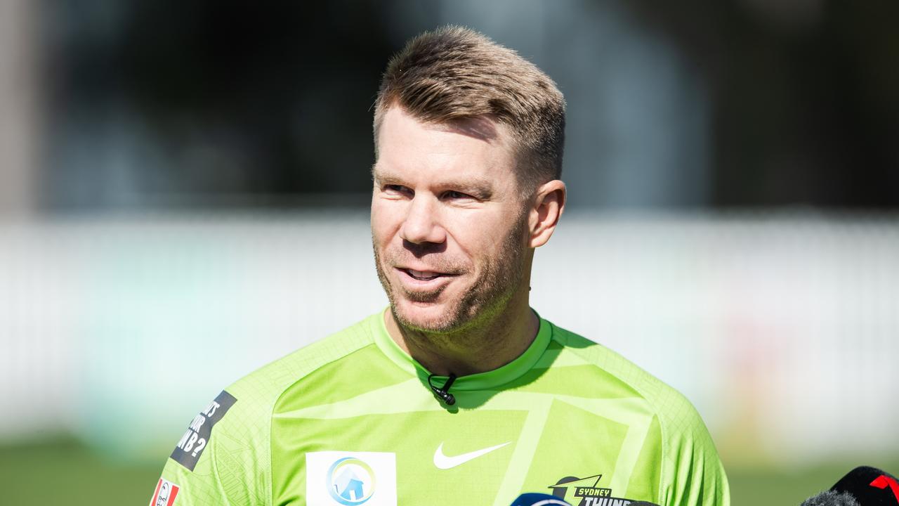 David Warner after signing with Sydney Thunder. Picture: Ian Bird/CNSW