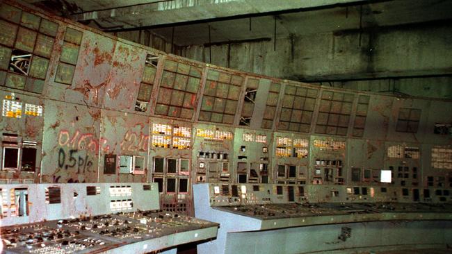 The old control room inside reactor No. 4 in the Chernobyl nuclear power plant.