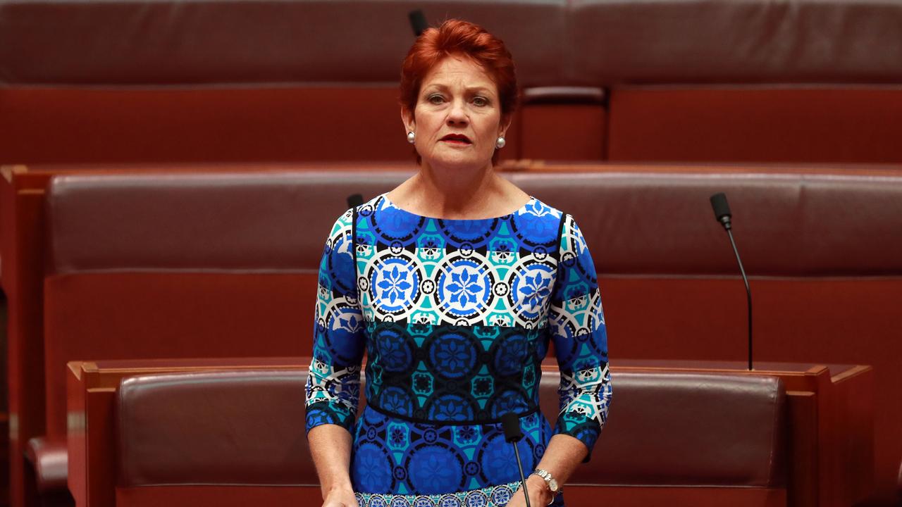 Senator Hanson in the Senate Chamber of Parliament House in Canberra. Picture: Gary Ramage.