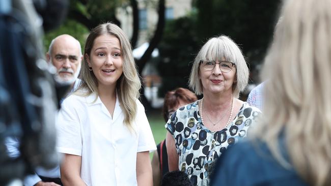 Maggie Saunders (left) and Elizabeth Saunders, cousins of former attorney-general Vanessa Goodwin are pleased about the announcement of an undergraduate scholarship being named in her honour. Picture: LUKE BOWDEN