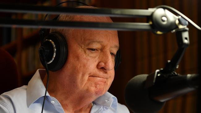 Broadcaster Alan Jones during his final breakfast show for 2GB. Picture: AAP Image/Dean Lewins