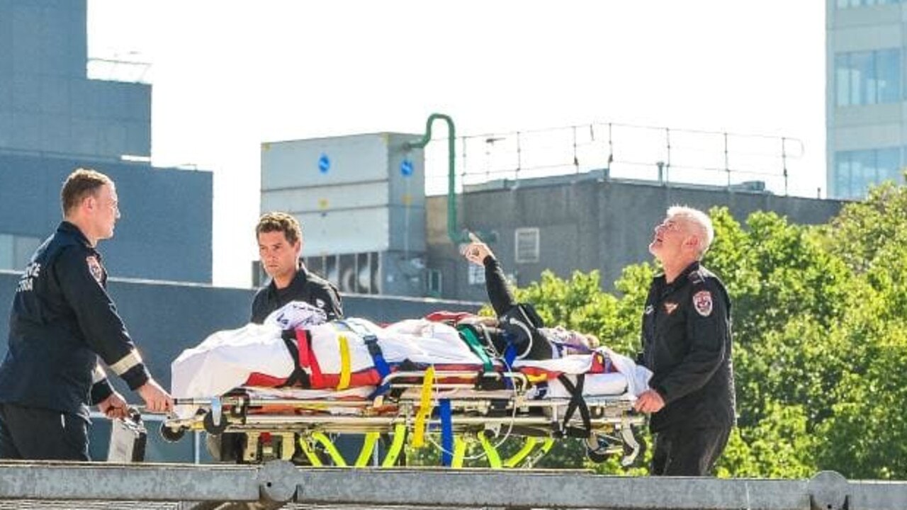 Denyer is air lifted to the Alfred Hospital after a car crash in 2008. Picture: Eugene HylandSource: News Corp Australia