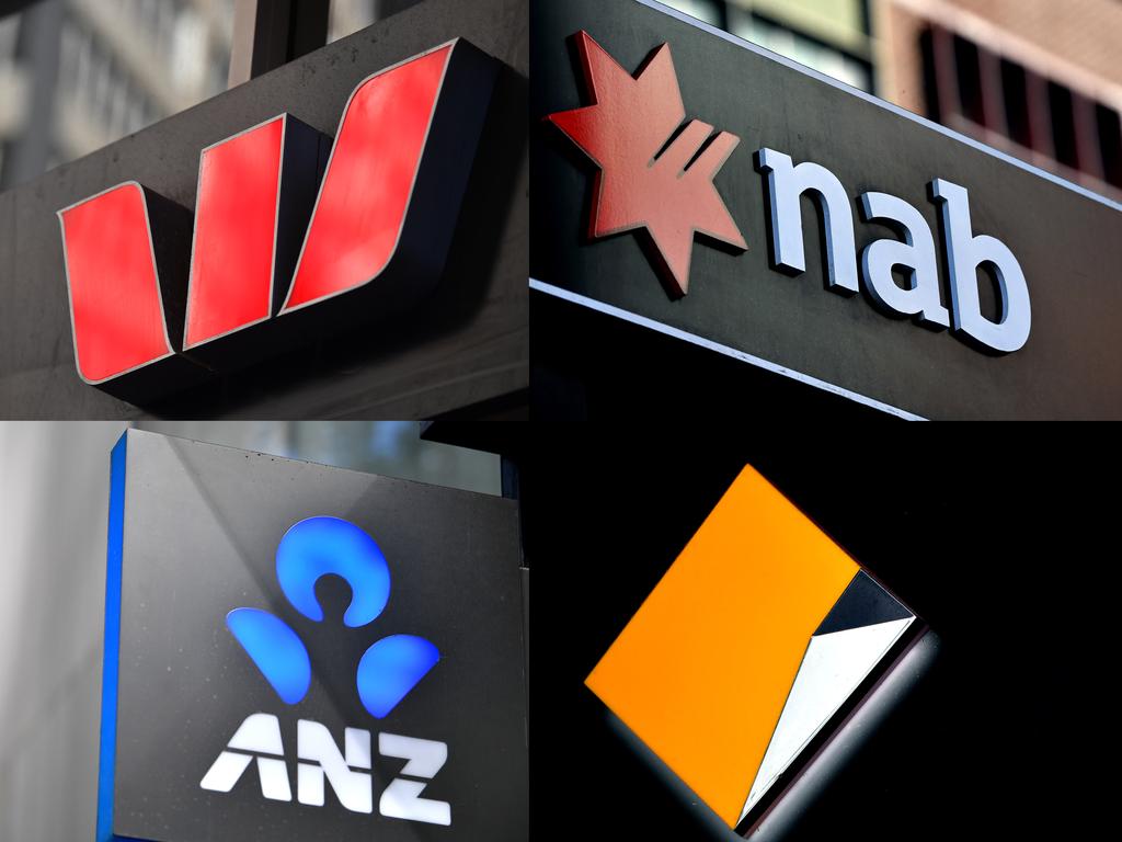 A composite image of signage of Australia's 'big four' banks ANZ, Westpac, the Commonwealth Bank (CBA) and the National Australia Bank (NAB) signage in Sydney, Saturday, May 5, 2018. (AAP Image/Joel Carrett) NO ARCHIVING