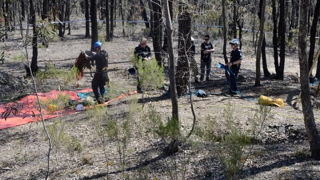 Police at Kangaroo Flat where the body of Simone Quinlan was found down a mine shaft. Picture: Daryl Pinder