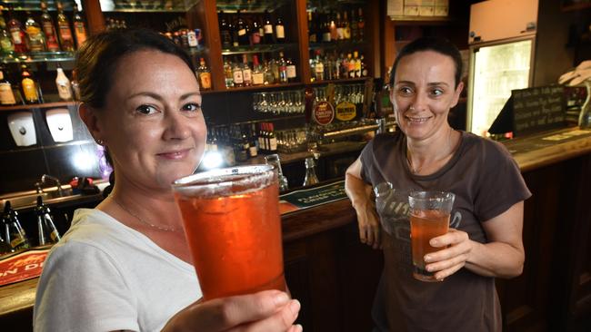 Arianne Chappell and Cindy Hansford enjoy a lemon, lime and bitters at the Panton Hill Hotel. Picture: Tony Gough