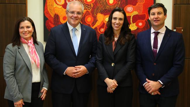 Scott Morrison and wife Jenny, left, with Jacinda Ardern and partner Clarke Gayford on Friday. Picture: Adam Taylor