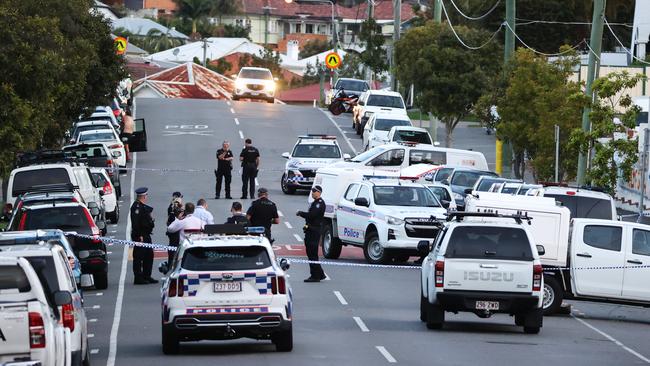 The man was killed after opening the rear door of a patrol vehicle and rushed at police. Picture: Lachie Millard