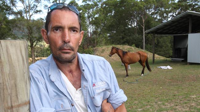 Surfers Paradise Shooting Victim Mr Hylton Miller pictured at his Wongawallen home ,angry at Cr Douglas for calling him a Vigilante for wanting to set up a private security force on the Gold Coast.