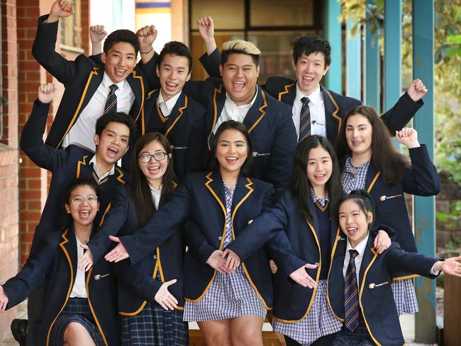 Sunshine College students celebrate their school’s success. Picture: David Caird