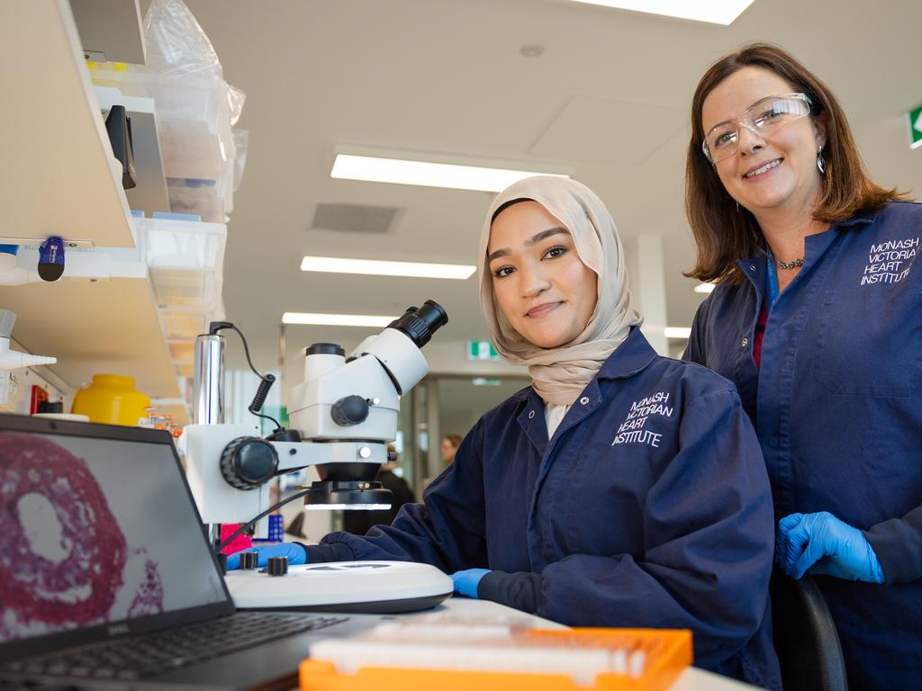 Dr Kristen Bubb, head of Vascular Therapeutics Laboratory with PhD student Sima Bahrami. Picture: Jason Edwards