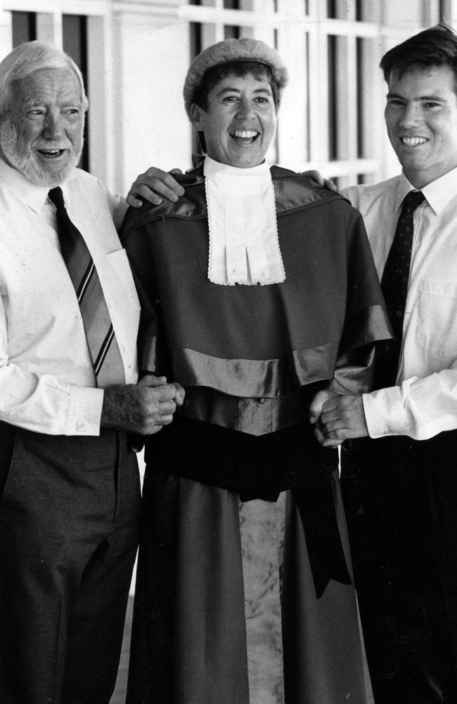 Cabinet papers 1992 – Justice Sally Thomas with partner Ted Rowe and son Chris on August 10.