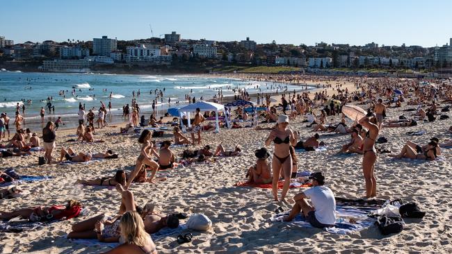 People are seen at Bondi Beach during lockdown. Picture: NCA NewsWire / Flavio Brancaleone