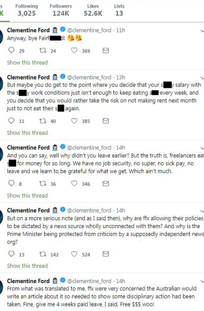 Clementine Ford’s rant before quitting. Picture: Twitter