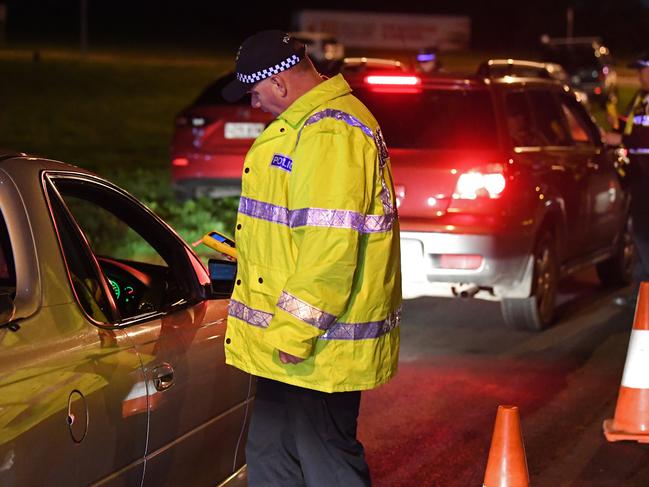 14/07/19 - Police officers conduct random breath test on Port Wakefield Road in Mawson Lakes.Picture: Tom Huntley