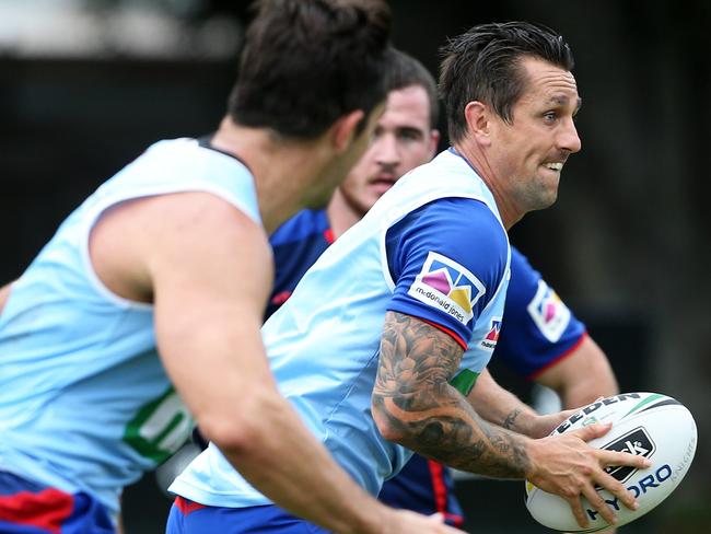 SUNDAY TELEGRAPH SPORT SPECIAL. MUST NOT BE PUBLISHED WITHOUT TALKING TO JAMES SILVER ST SPORTS EDITOR.  Mitchell Pearce at the Knight's last open training session in Newcastle before this weekend's clash with former club, the Roosters.  Picture by Peter Lorimer.