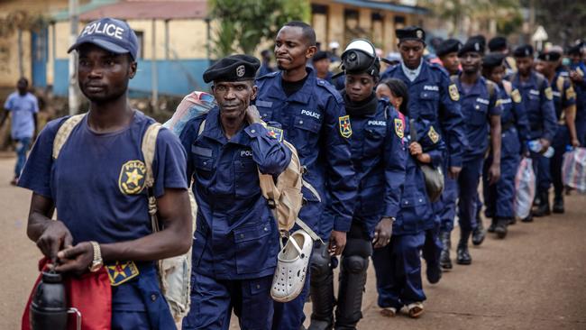 Congolese police officers line up for redeployment after Rwanda-backed M23 fighters seized control of two major eastern cities. Picture: AFP