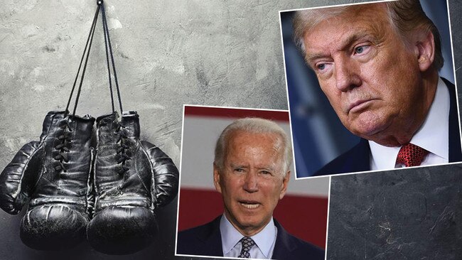 Donald Trump, top right and challenger Joe Biden. The gloves are off in the 2020 presidential race. Pictures: AFP/AFP/Supplied